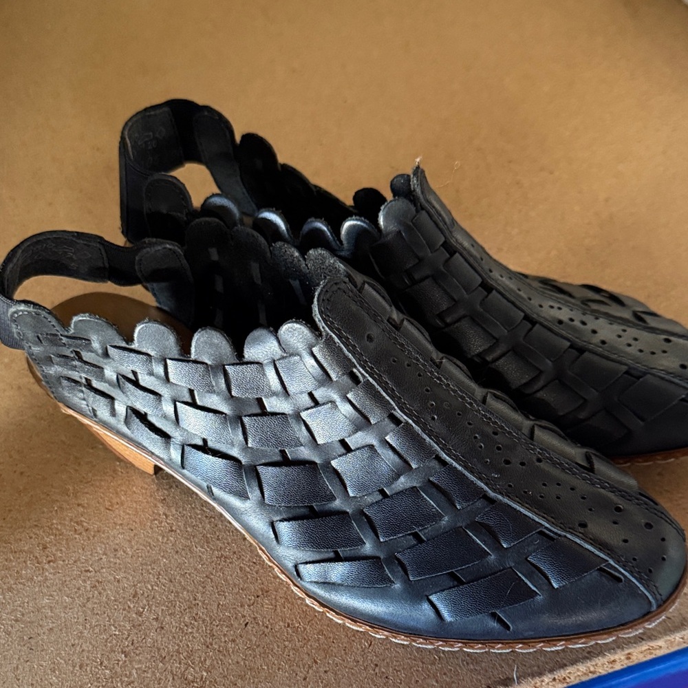 Rieker Black Woven Leather Slingback Sandals